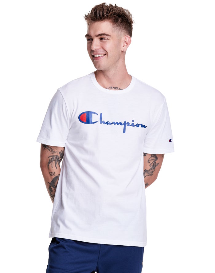 Champion T-Shirt Heren - Wit - Lightweight Script Logo ( 612805-LFA )